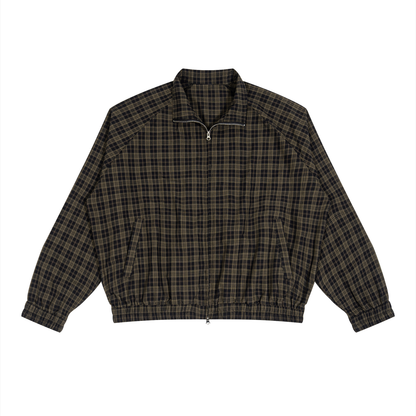 Unisex Plaid Full-Zip Track Jacket in black plaid