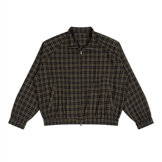 Unisex Plaid Full-Zip Track Jacket in black plaid