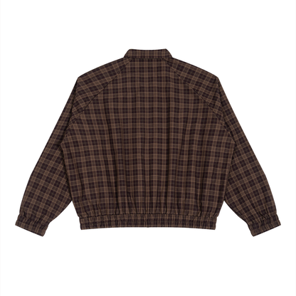 Unisex Plaid Full-Zip Track Jacket in red plaid, alternate angle
