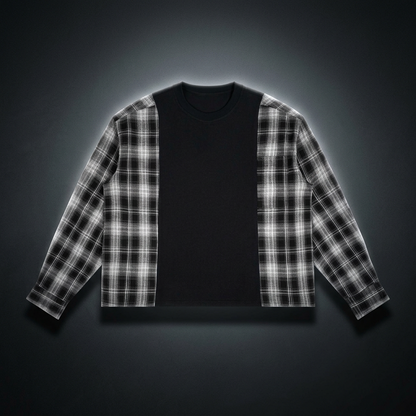 Unisex Plaid Panel Long Sleeve T-Shirt