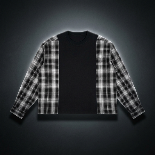 Unisex Plaid Panel Long Sleeve T-Shirt
