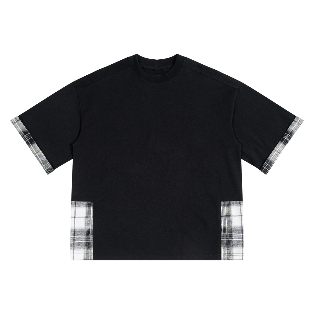 Unisex Plaid Paneled T-Shirt in black
