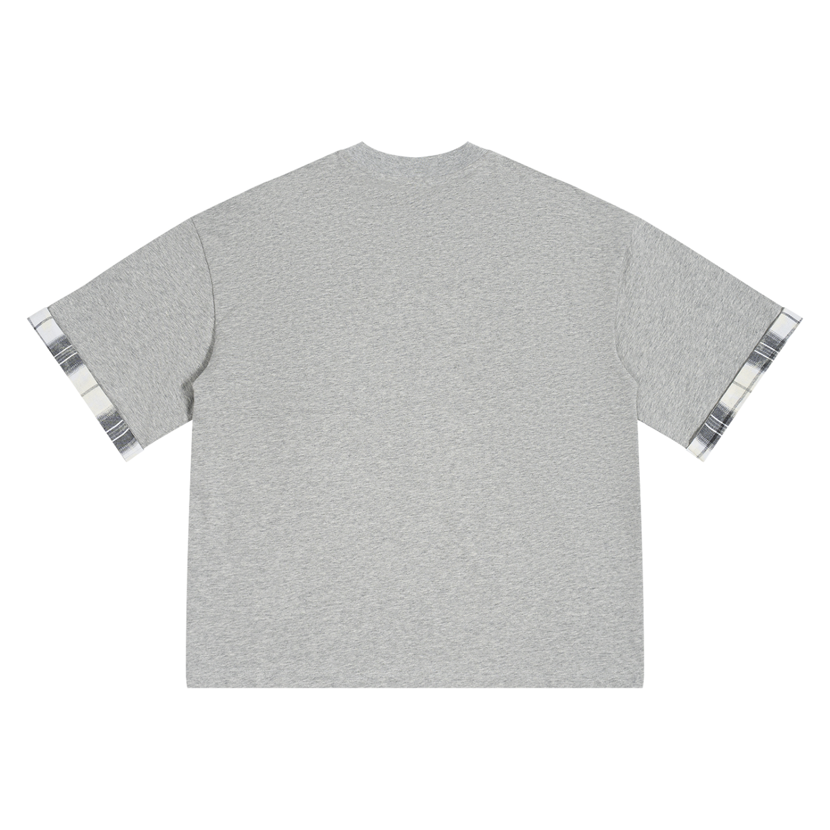 Unisex Plaid Paneled T-Shirt in flower gray, alternate angle