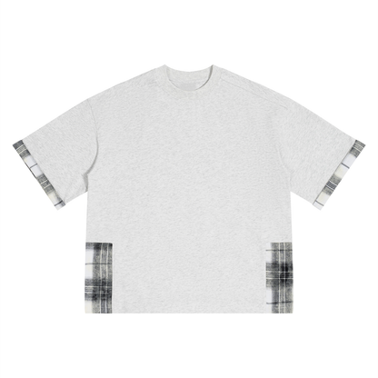 Unisex Plaid Paneled T-Shirt in oat gray