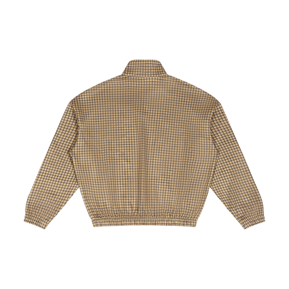 Unisex Plaid Quarter-Zip Sweatshirt in khaki plaid, alternate angle