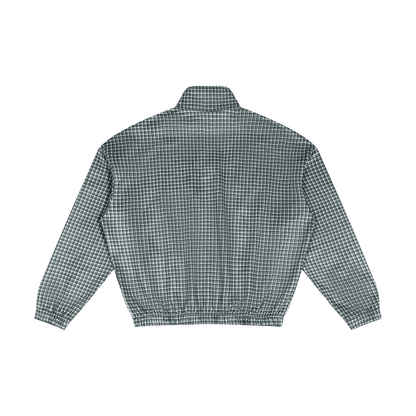 Unisex Plaid Quarter-Zip Sweatshirt in navy blue plaid, alternate angle
