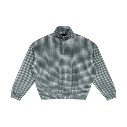 Unisex Plaid Quarter-Zip Sweatshirt in navy blue plaid