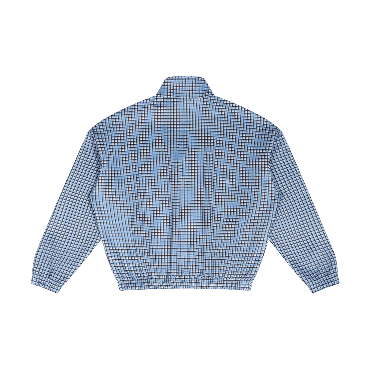 Unisex Plaid Quarter-Zip Sweatshirt in sky blue plaid, alternate angle