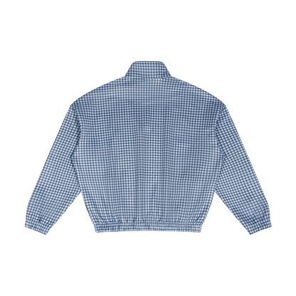 Unisex Plaid Quarter-Zip Sweatshirt in sky blue plaid, alternate angle