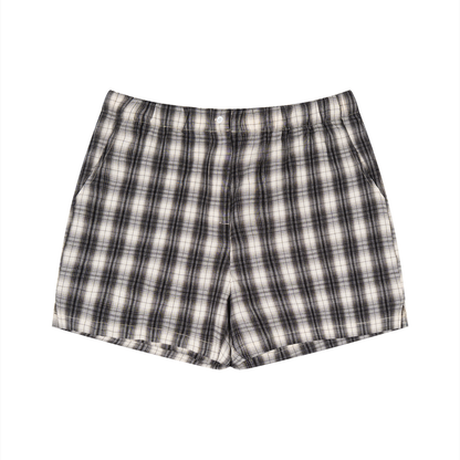Unisex Plaid Shorts in black with apricot