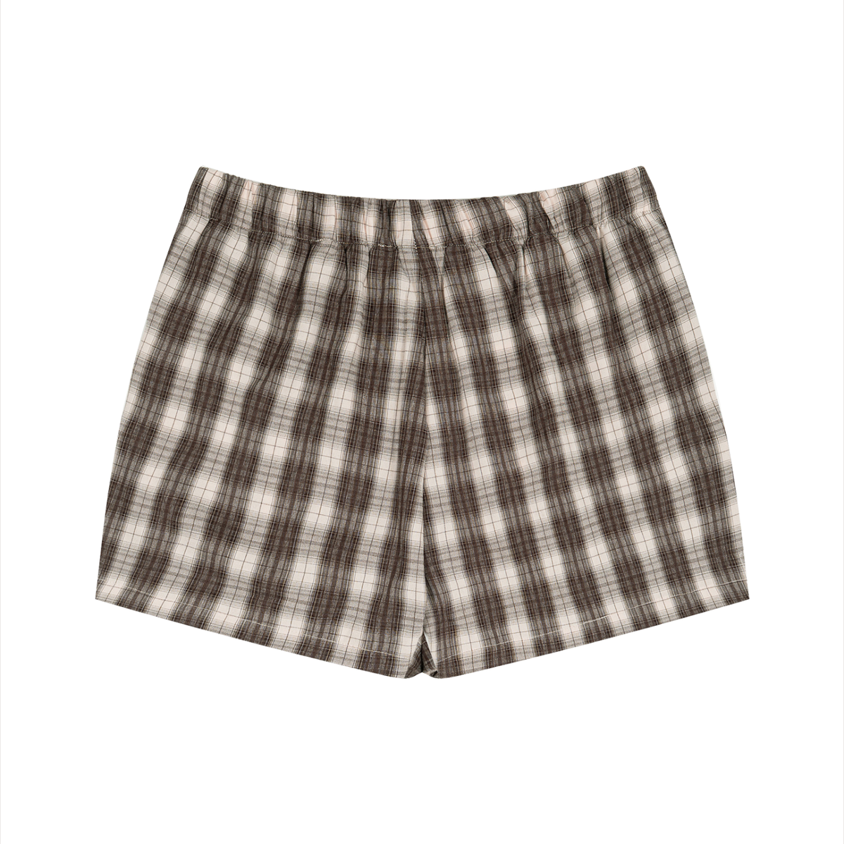 Unisex Plaid Shorts in brown with apricot, alternate angle
