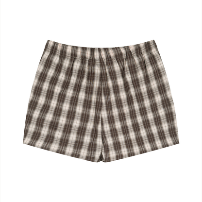 Unisex Plaid Shorts in brown with apricot, alternate angle