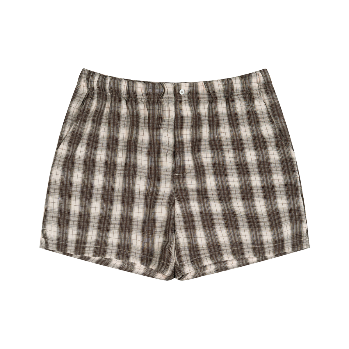 Unisex Plaid Shorts in brown with apricot