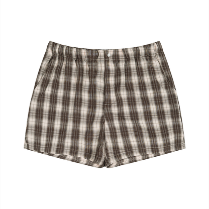 Unisex Plaid Shorts in brown with apricot