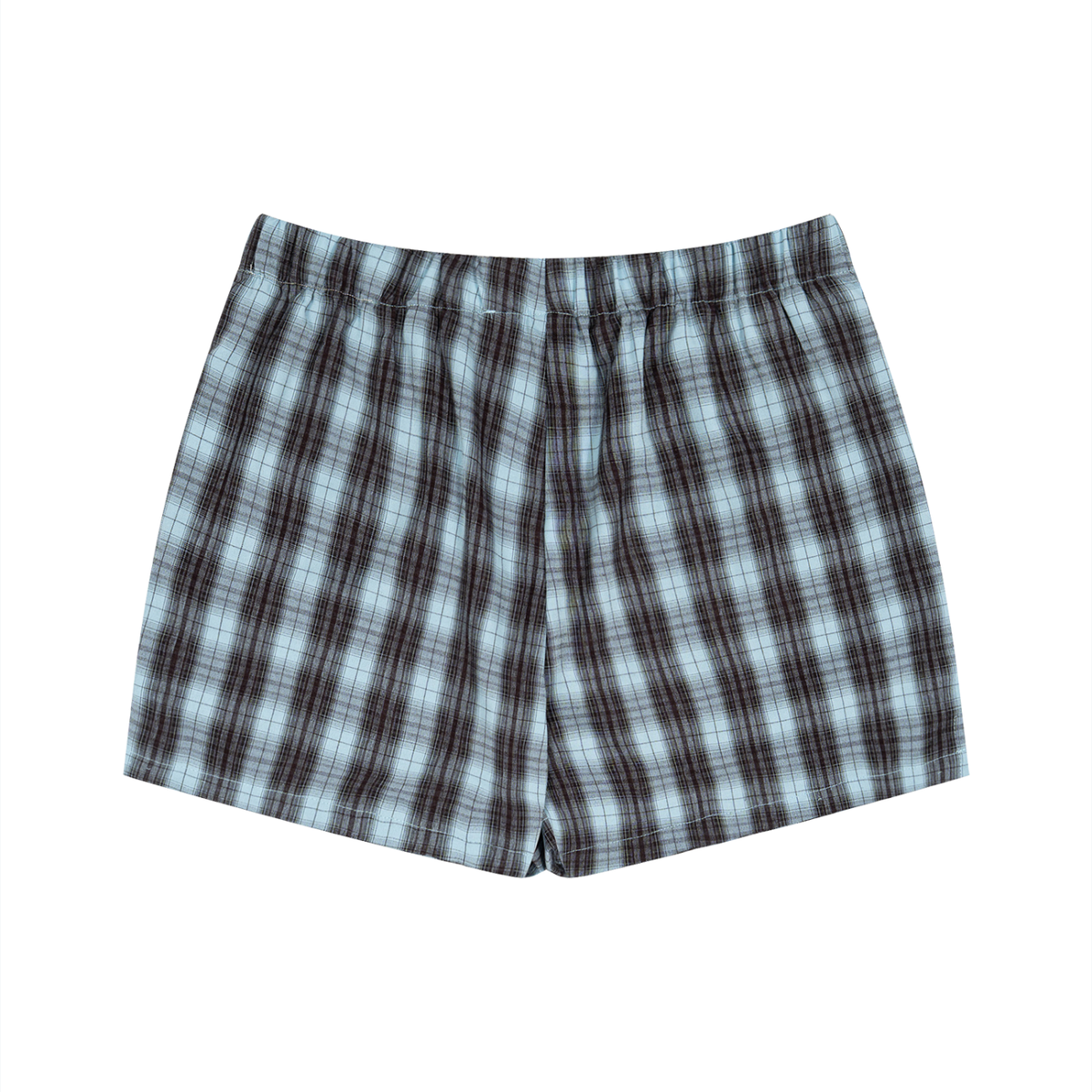Unisex Plaid Shorts in brown with blue, alternate angle