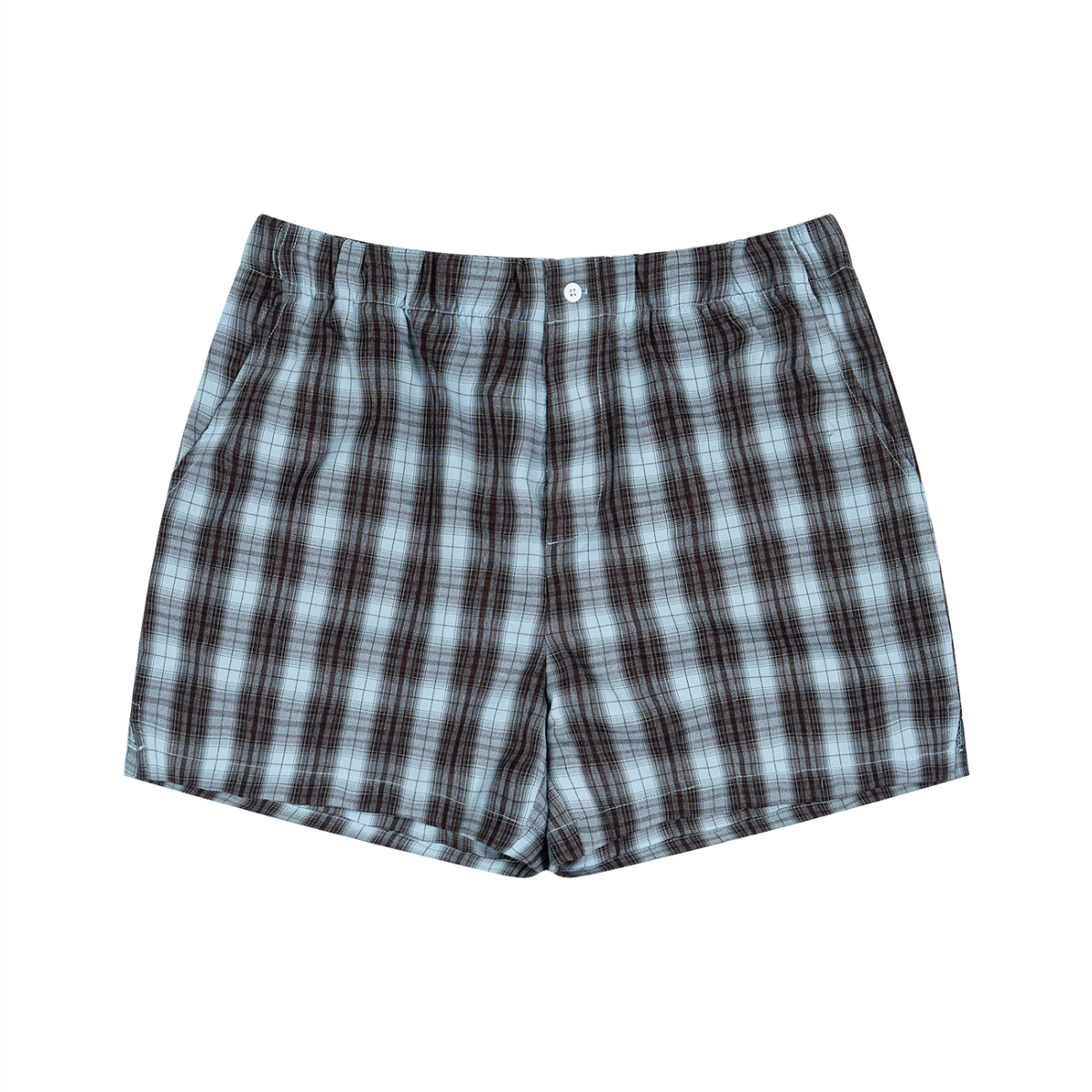 Unisex Plaid Shorts in brown with blue