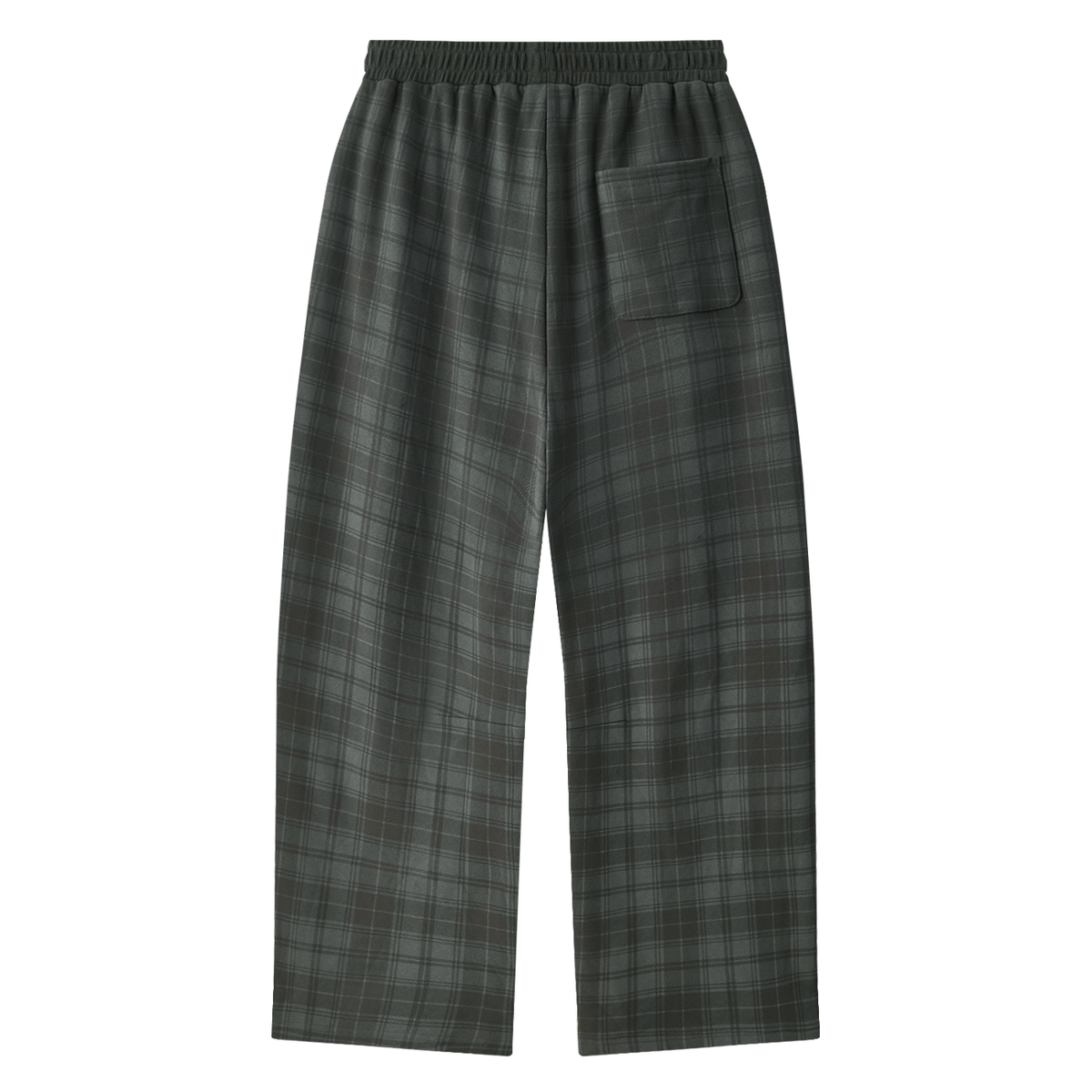 Unisex Plaid Straight Leg Pants in dark gray plaid, alternate angle