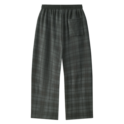 Unisex Plaid Straight Leg Pants in dark gray plaid, alternate angle