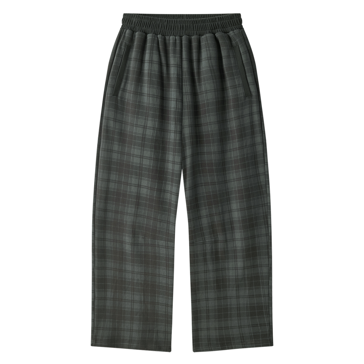 Unisex Plaid Straight Leg Pants in dark gray plaid