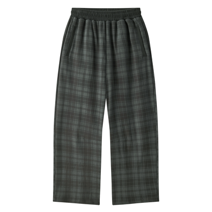 Unisex Plaid Straight Leg Pants in dark gray plaid