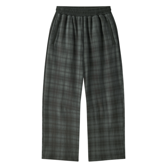 Unisex Plaid Straight Leg Pants in dark gray plaid