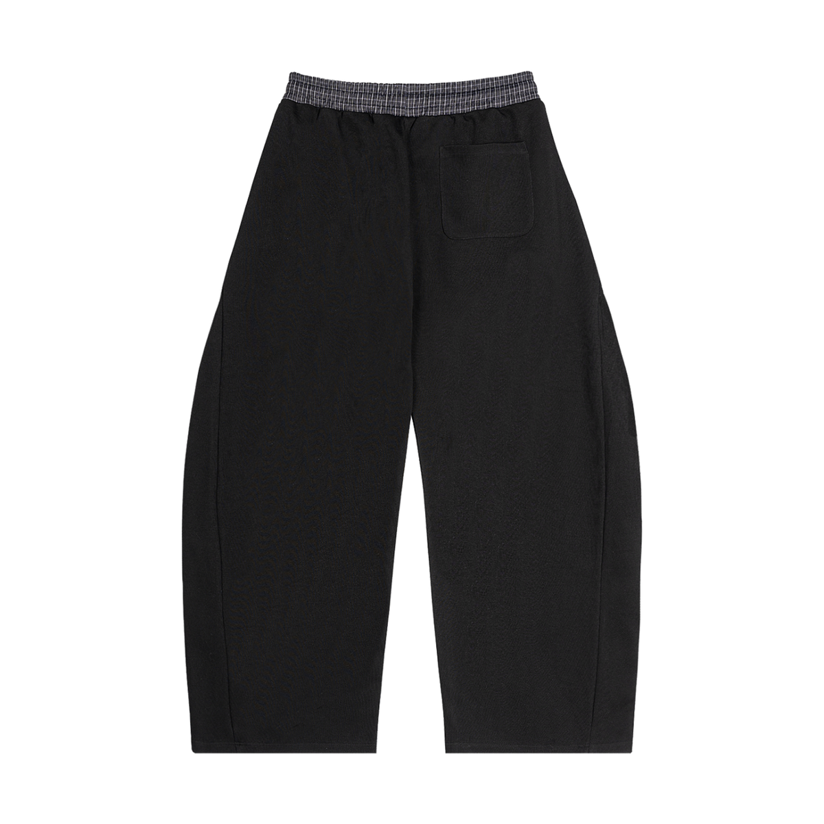 Unisex Plaid Waistband Barrel Sweatpants in black, alternate angle