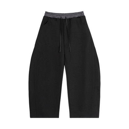 Unisex Plaid Waistband Barrel Sweatpants in black