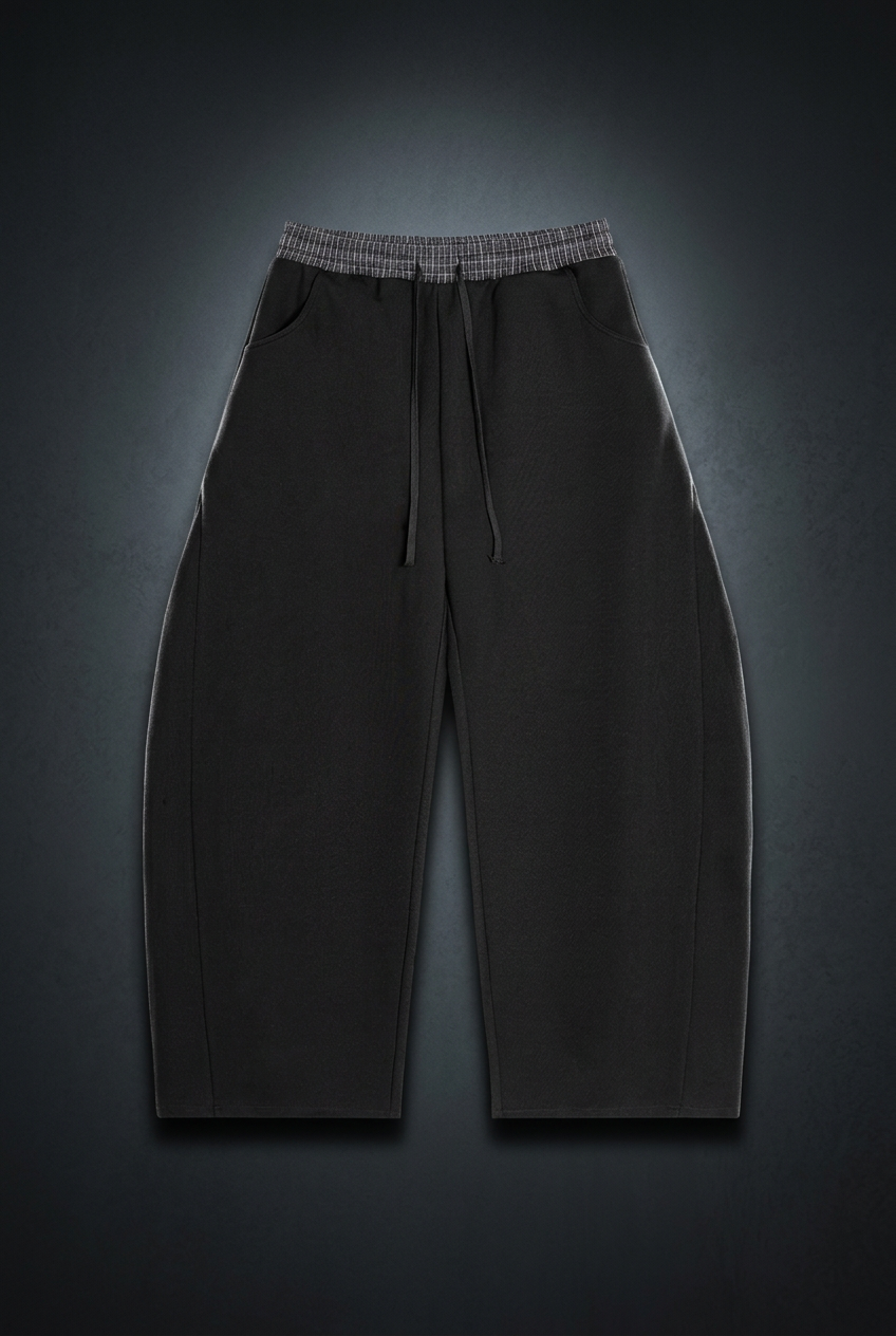 Unisex Plaid Waistband Barrel Sweatpants