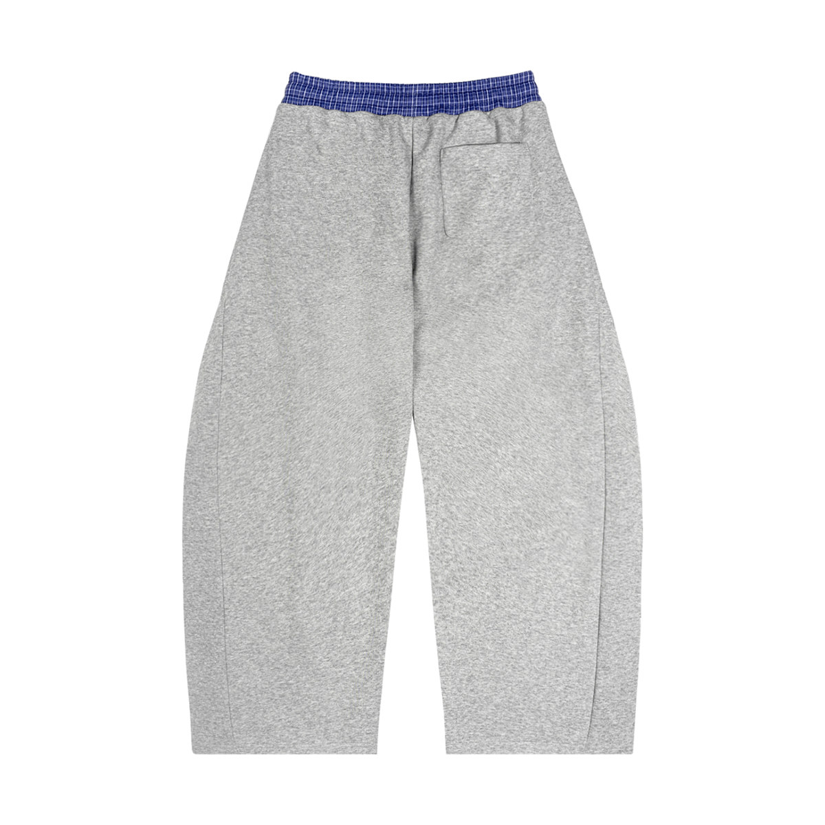 Unisex Plaid Waistband Barrel Sweatpants in flower gray, alternate angle