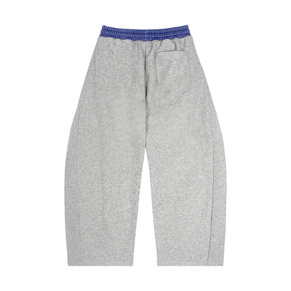 Unisex Plaid Waistband Barrel Sweatpants in flower gray, alternate angle