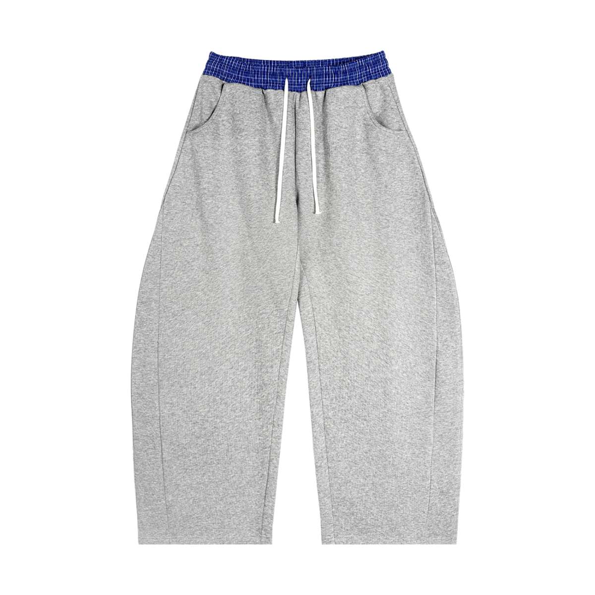 Unisex Plaid Waistband Barrel Sweatpants in flower gray