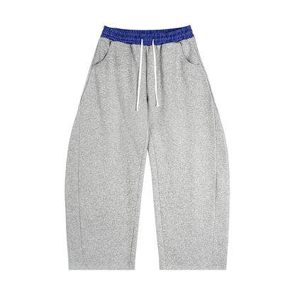Unisex Plaid Waistband Barrel Sweatpants in flower gray