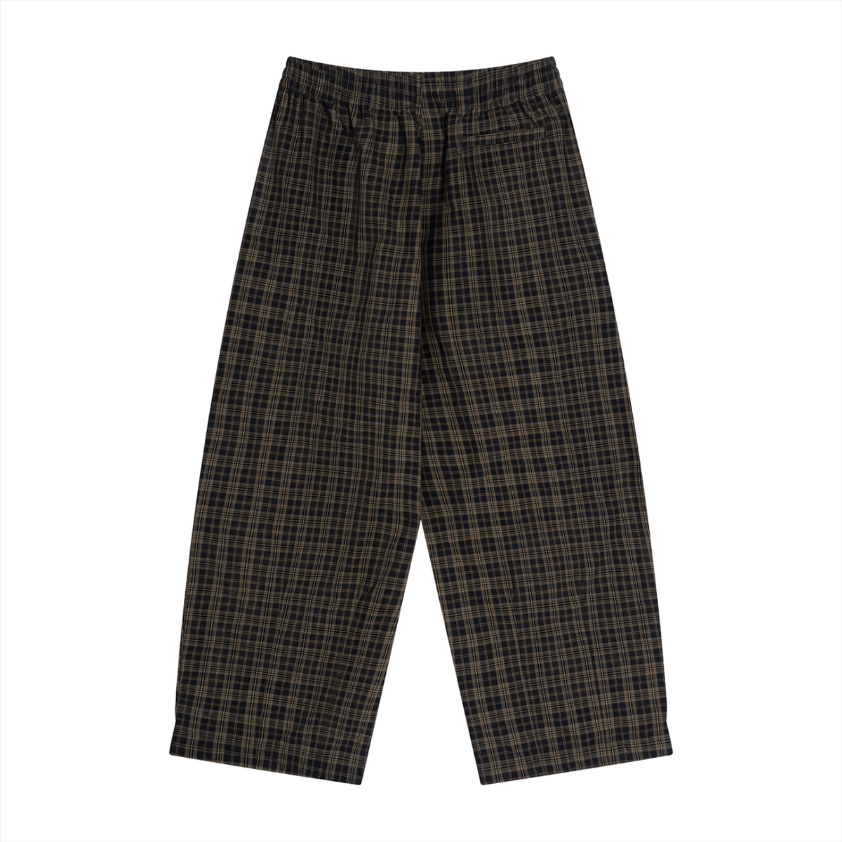 Unisex Plaid Wide Leg Pants in black plaid, alternate angle
