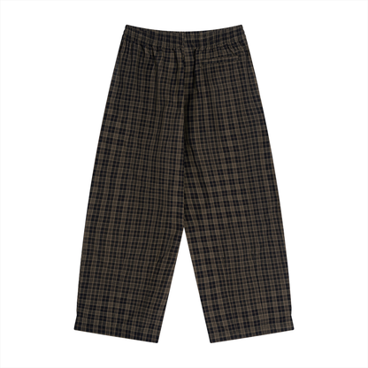 Unisex Plaid Wide Leg Pants in black plaid, alternate angle