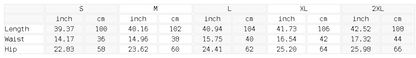 Size chart for the Unisex Plaid Wide Leg Pants