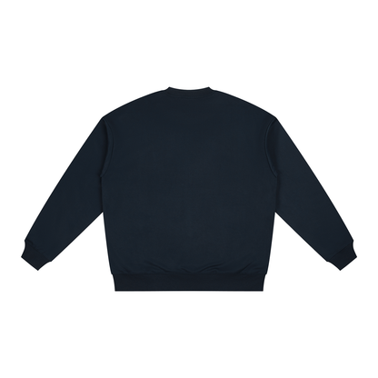 Unisex Polyester Drop Shoulder Crewneck Sweatshirt in navy blue, alternate angle