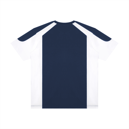 Unisex Raglan Color Block T-Shirt in navy blue with white, alternate angle