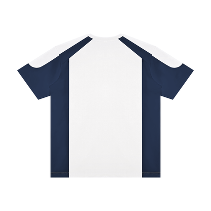 Unisex Raglan Color Block T-Shirt in white with navy blue, alternate angle