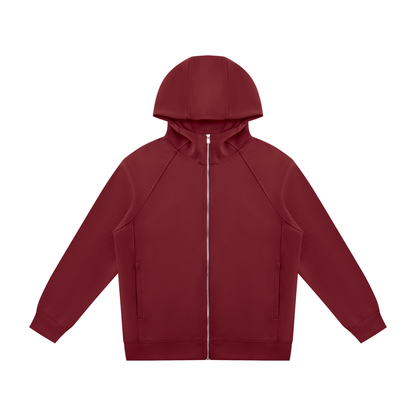 Unisex Raglan Full Zip Hoodie in wine red