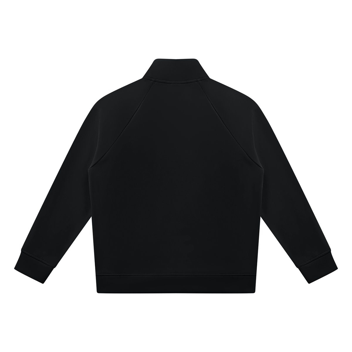 Unisex Raglan Stand Collar Full Zip Track Jacket in black, alternate angle