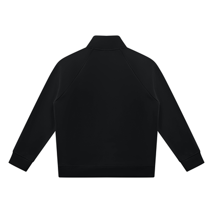 Unisex Raglan Stand Collar Full Zip Track Jacket in black, alternate angle