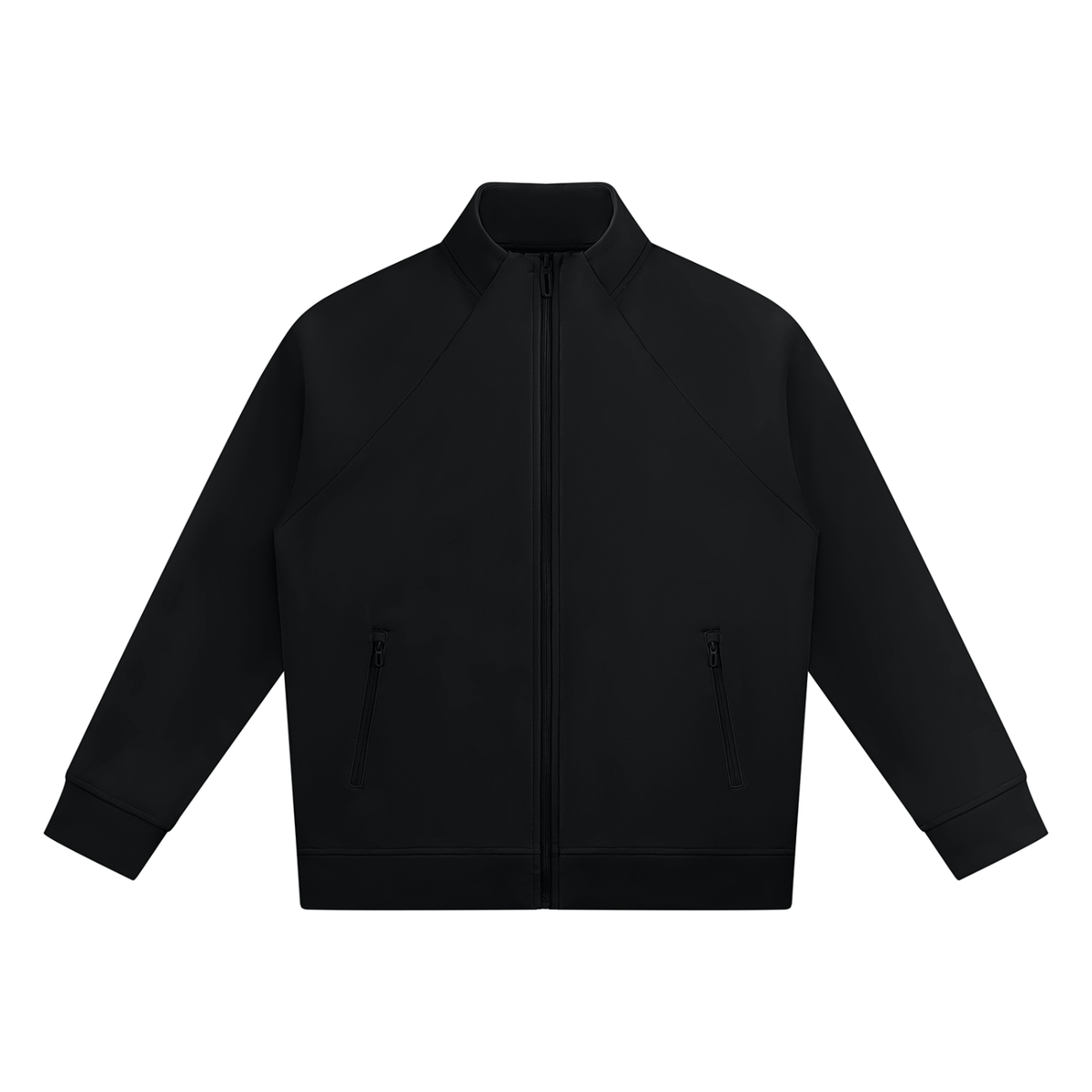 Unisex Raglan Stand Collar Full Zip Track Jacket in black