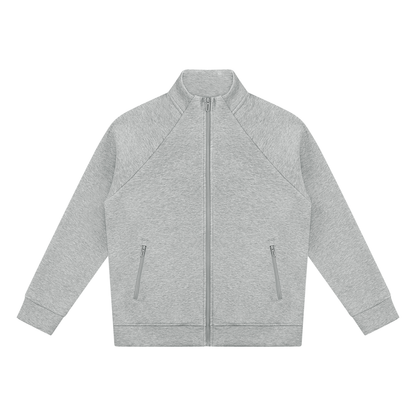 Unisex Raglan Stand Collar Full Zip Track Jacket in flower gray