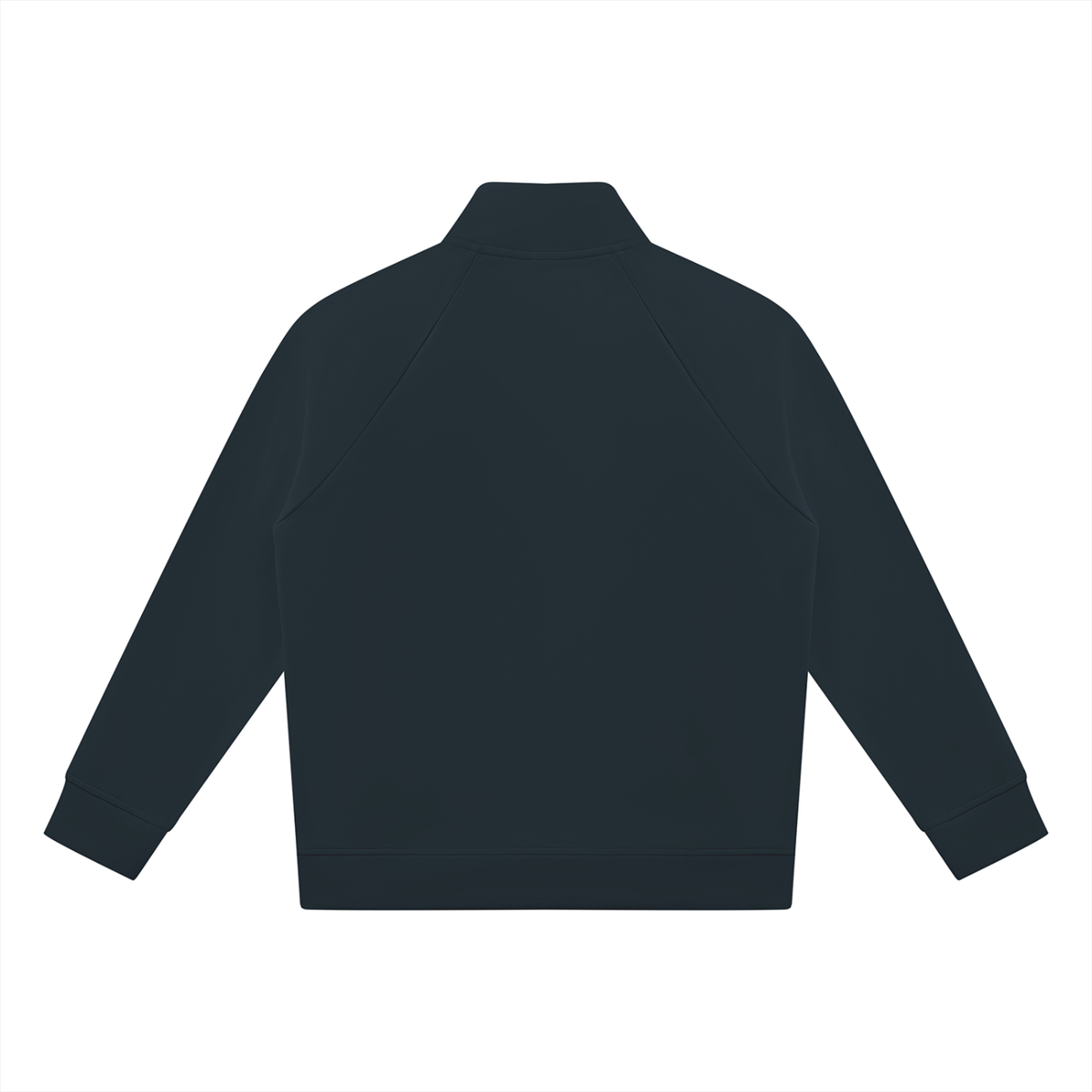 Unisex Raglan Stand Collar Full Zip Track Jacket in navy blue, alternate angle