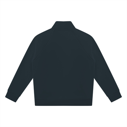 Unisex Raglan Stand Collar Full Zip Track Jacket in navy blue, alternate angle