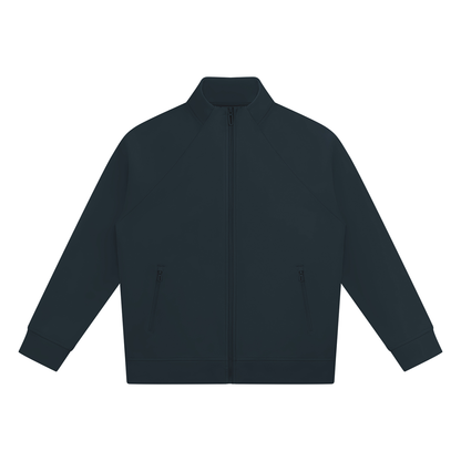 Unisex Raglan Stand Collar Full Zip Track Jacket in navy blue