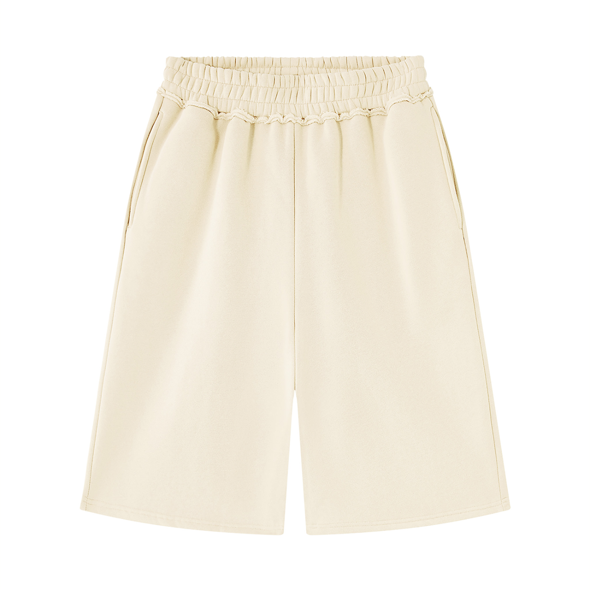Unisex Raw Edge Fleece Shorts in apricot