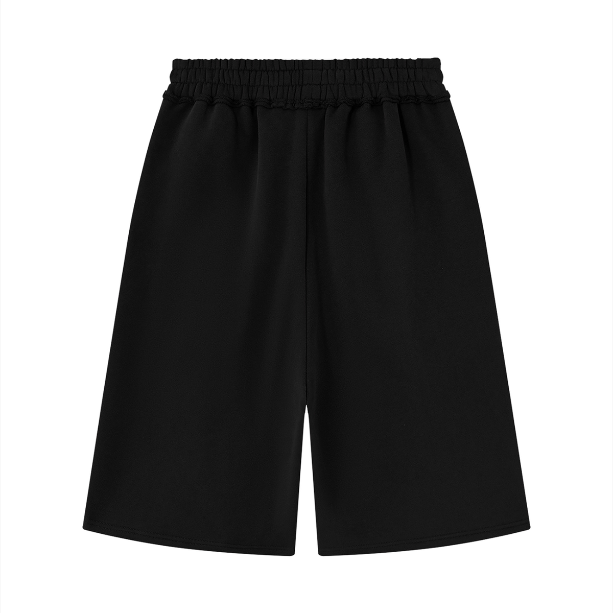 Unisex Raw Edge Fleece Shorts in black, alternate angle