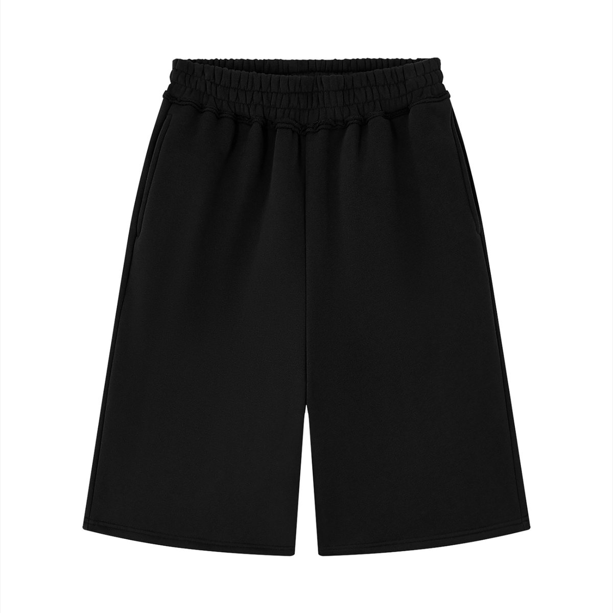 Unisex Raw Edge Fleece Shorts in black