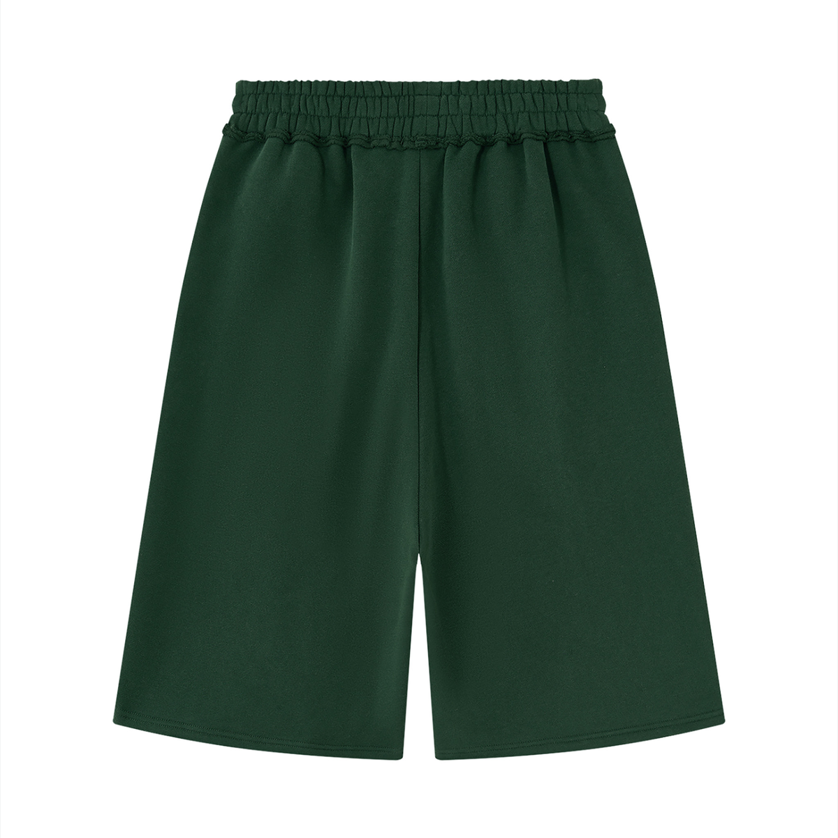 Unisex Raw Edge Fleece Shorts in dark green, alternate angle